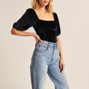 abercrombie Velvet Puff Sleeve Squareneck Top